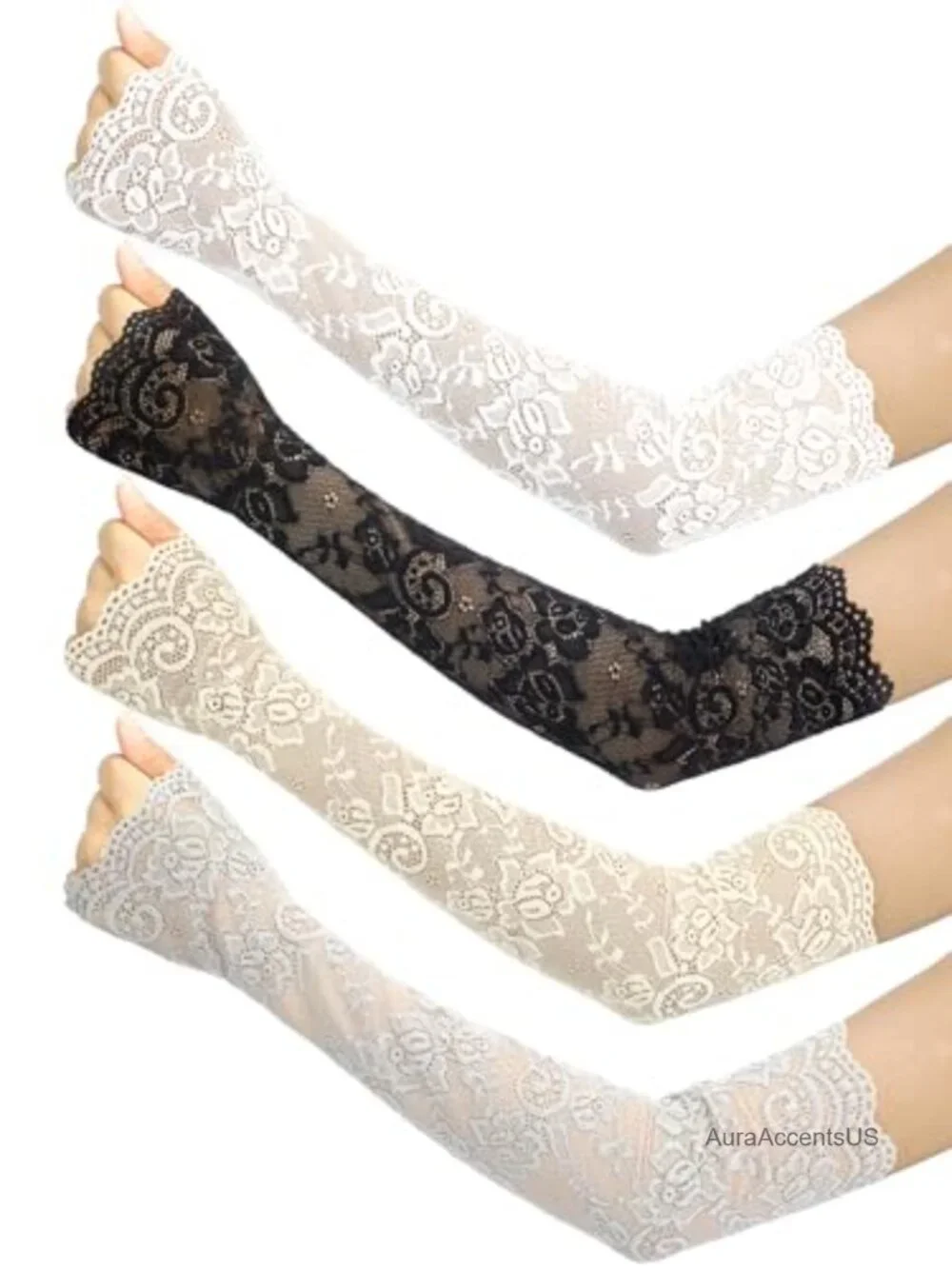 Lace Fingerless Arm Warmer Gloves Elbow Length Wedding Party Accessories 4 Pair